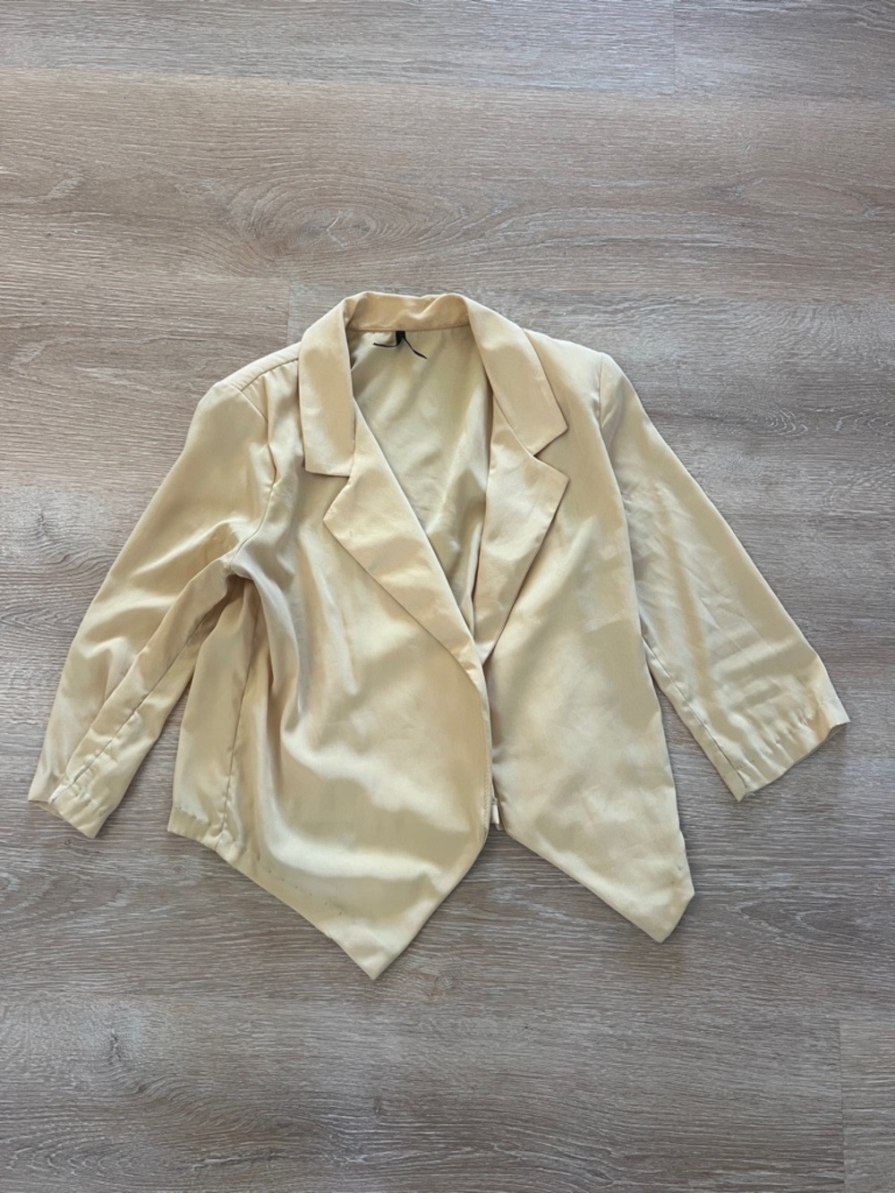Yellow Cream Draped Open-Front Women's Blazer with Shoulder Pads